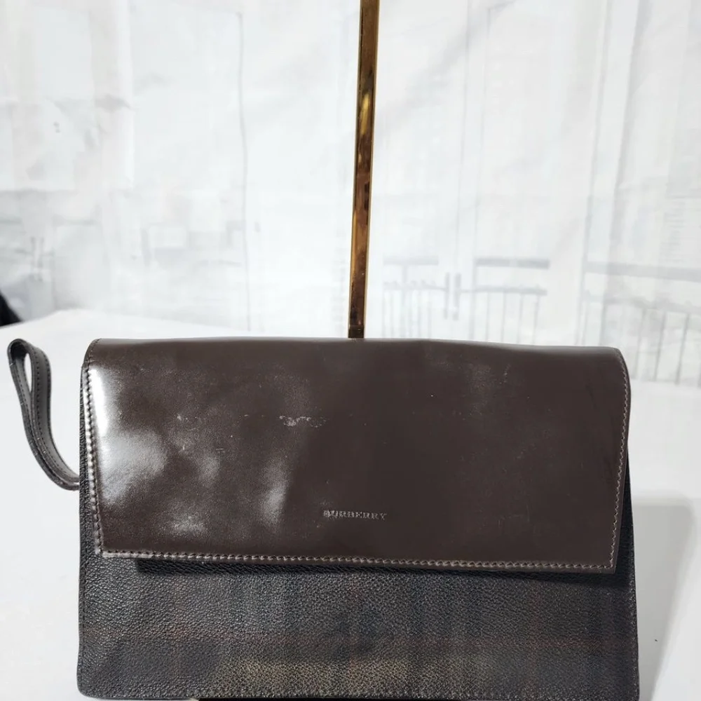 Authentic Burberry Canvas and Leather Clutch/Wristlet Dark Brown - Picture 8 of 12